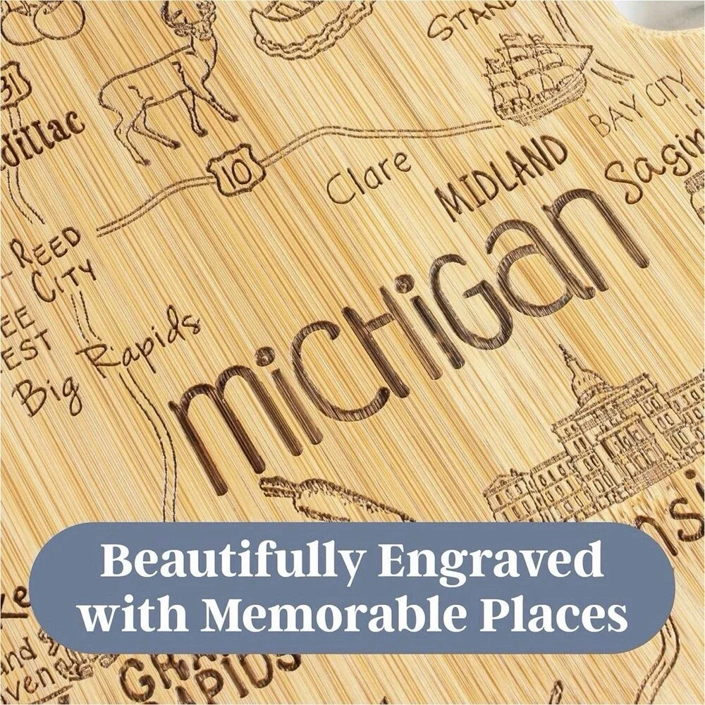 Michigan Mitten Bamboo Cutting Board Charcuterie Serving Board Wall Hang Display